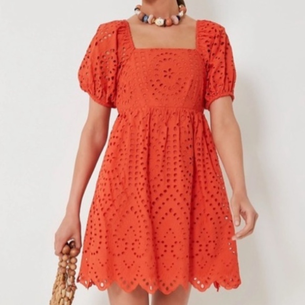 ⭐️Hyacinth House Orange Eyelet Clara Short Sleeve Preppy Mini Dress⭐️